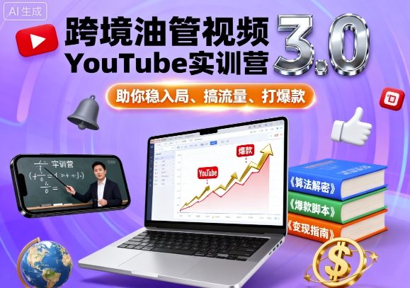 跨境油管视频YouTube实训营3.0,助你稳入局、搞流量、打爆款