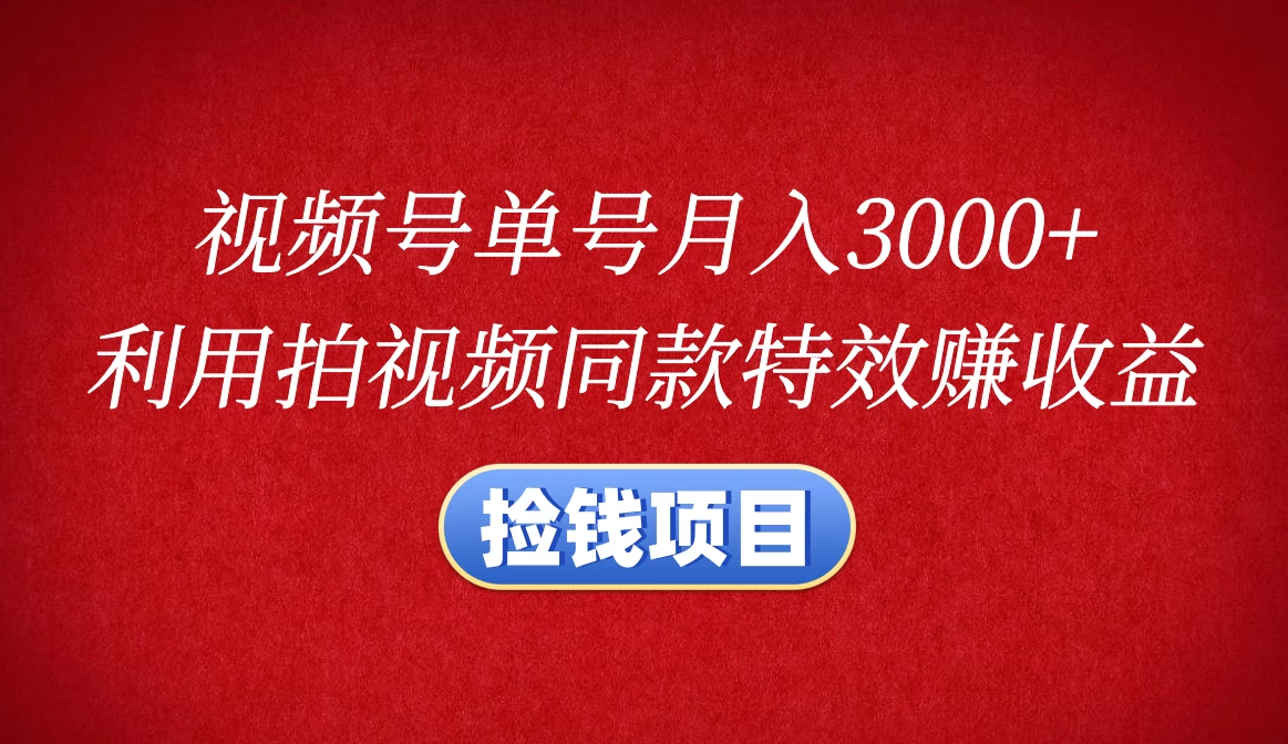 视频号单号月入3000+，利用拍同款特效赚收益，捡钱项目-花生资源网