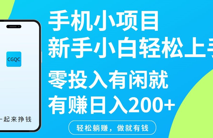 手机小项目新手小白轻松上手零投入有闲就有赚日入200+