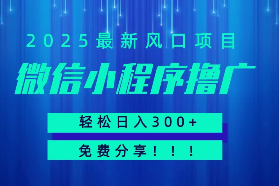 微信小程序撸广，最新风口项目，日入300+ 免费分享 可批量操作 小白可轻松上手！！