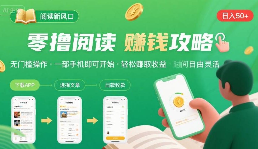 零撸阅读新风口，无门槛轻松挣，一部手机，日入 50-3张【揭秘】