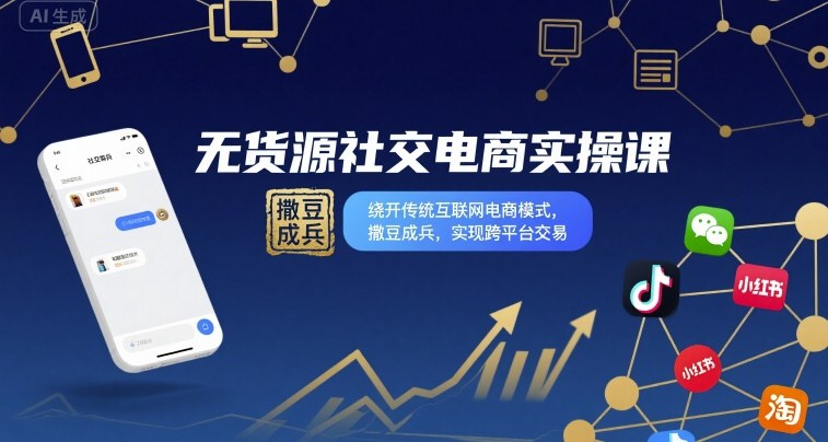 无货源社交电商实操课，绕开传统互联网电商模式，撒豆成兵，实现跨平台交易