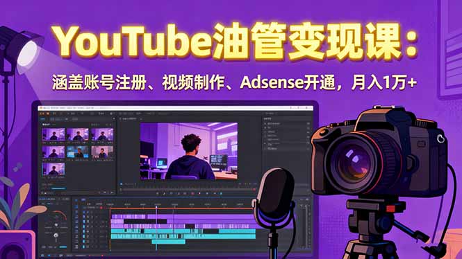 2025YouTube油管变现课：涵盖账号注册、视频制作、Adsense开通，月入1万+