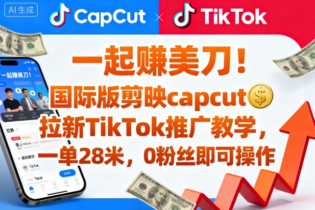 一起賺美刀！国际版剪映capcut拉新TikTok推广教学，一单28米，0粉丝即可操作(附推广入口和教学)