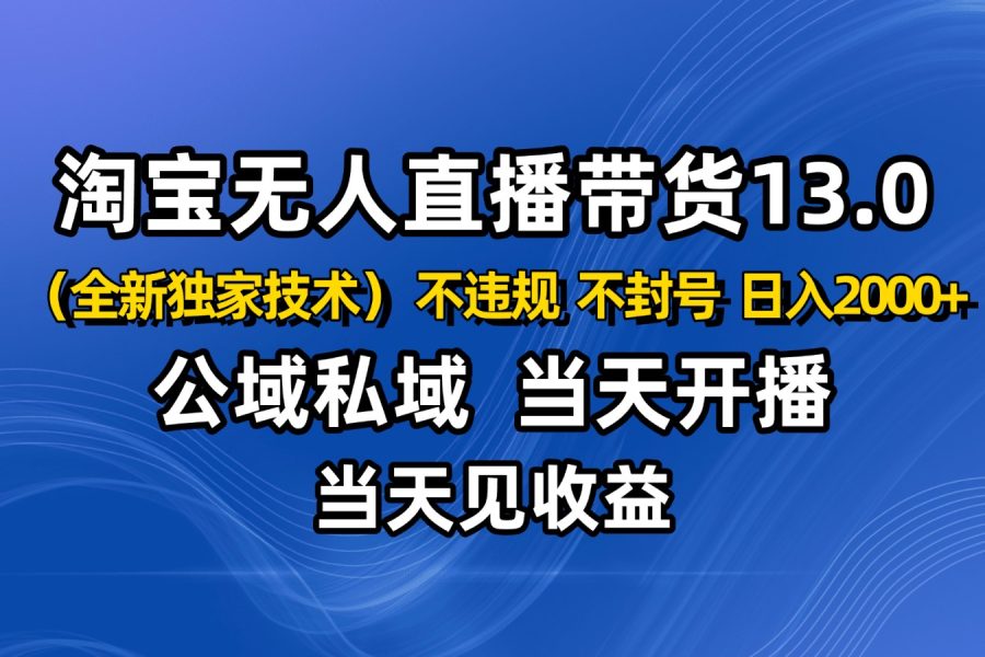 淘宝无人直播13.0，公域私域技术，不封号，不违规 布局下半年旺季赛道，日入2000+