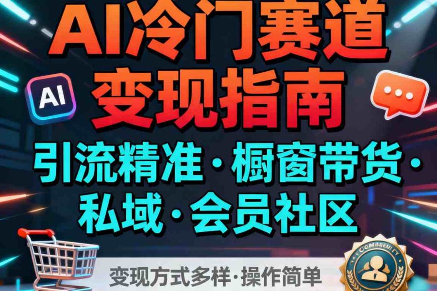 AI冷门赛道，引流精准，橱窗带货+私域+会员社区，变现方式多样，操作简单