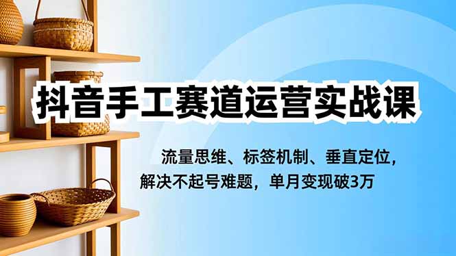 抖音手工赛道运营实战课，流量思维、标签机制、垂直定位，解决不起号难题，单月变现破3万