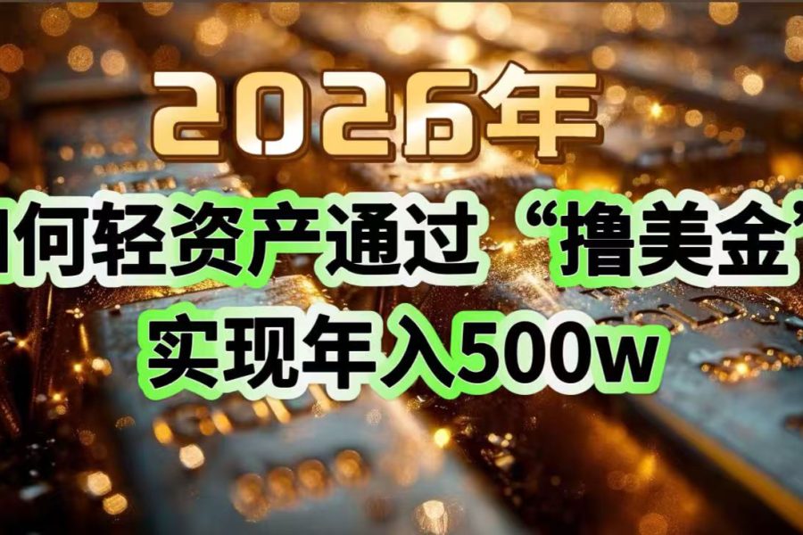 2026年如何轻资产通过“撸美金”实现年入500w