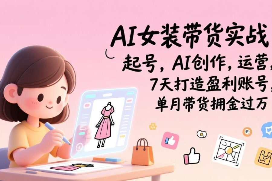 AI女装带货实战：起号，AI创作，运营，7天打造盈利账号，单月带货佣金过万