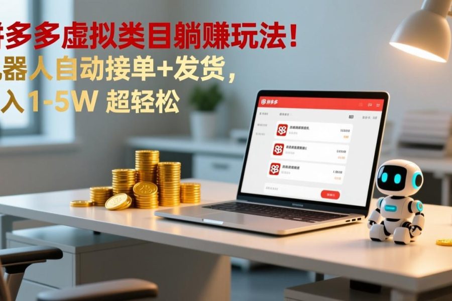 多多虚拟类目躺赚玩法！机器人自动接单+发货，月入 1-5W 超轻松