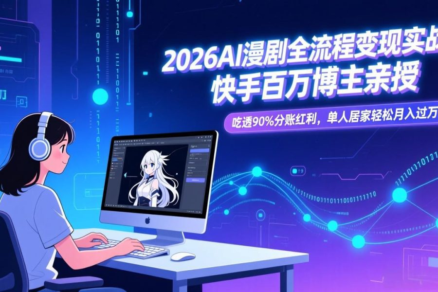 2026AI漫剧全流程变现实战：快手百万博主亲授，吃透90%分账红利，单人居家轻松月入过万