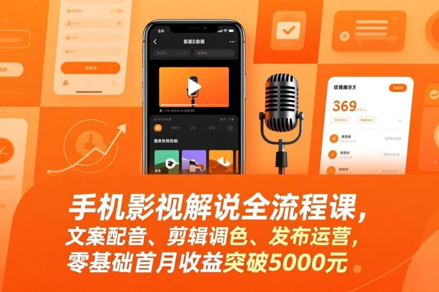 手机影视解说全流程课,文案配音、剪辑调色、发布运营,零基础首月收益突破5000元