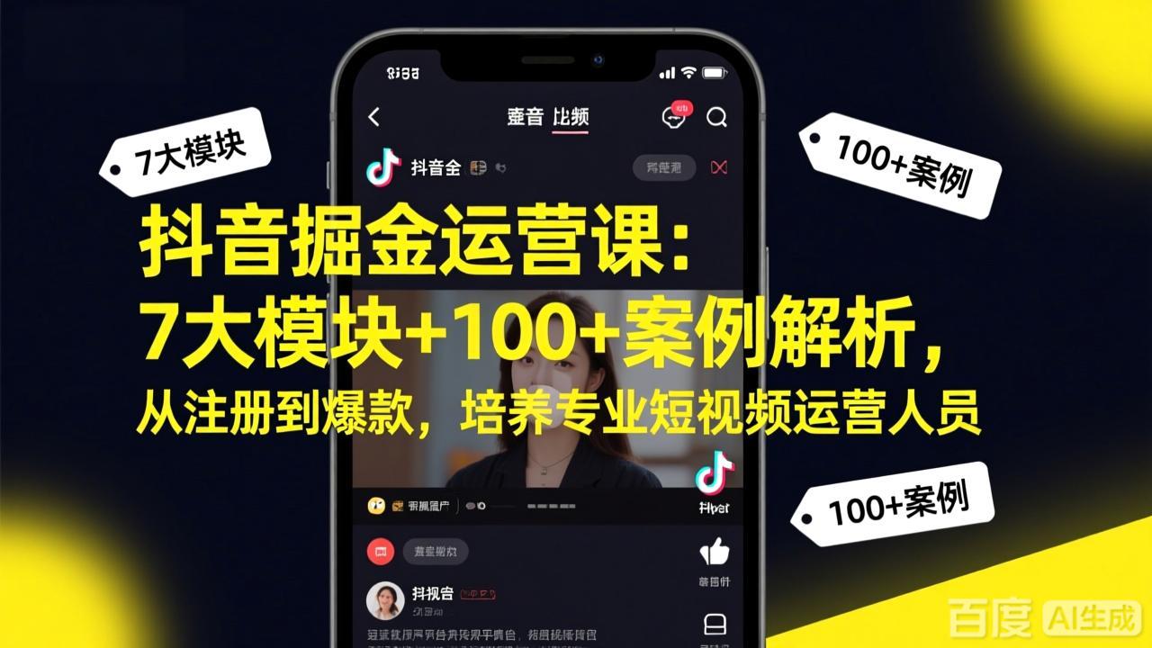 抖音掘金运营课：7大模块+100+案例解析，从注册到爆款，培养专业短视频运营人员-创课坊
