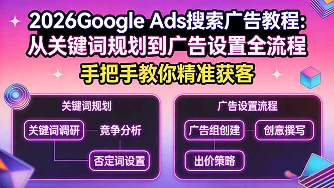2026Google Ads搜索广告教程:从关键词规划到广告设置全流程,手把手教你精准获客