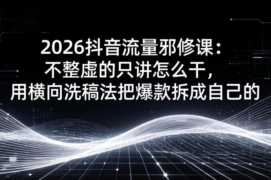 2026抖音流量邪修课：不整虚的只讲怎么干，用横向洗稿法把爆款拆成自己的